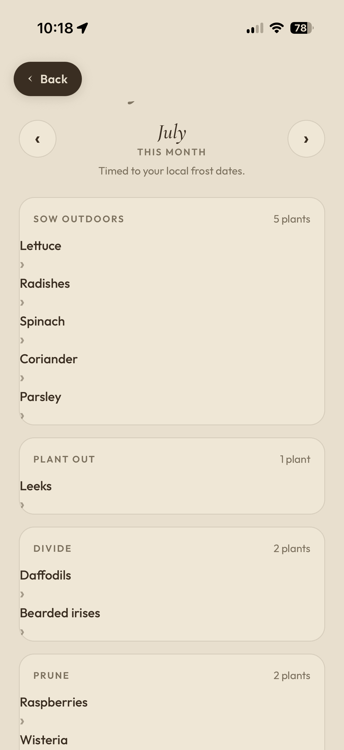 The growing calendar for July, listing jobs grouped by task
